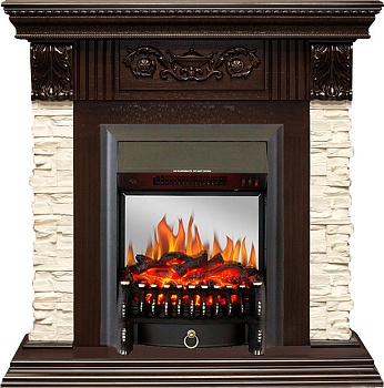Каминокомплект Royal Flame  Luxemburg (каменный) - Сланец/Темный дуб с очагом Fobos FX M Black