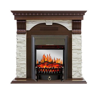 Каминокомплект Royal Flame  Dublin угловой - Темный дуб / Сланец белый с очагом Fobos FX M Black