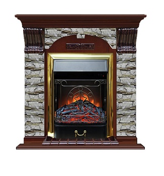 Каминокомплект Glenrich Арочный Magestic brass камень Алтай, шпон красное дерево