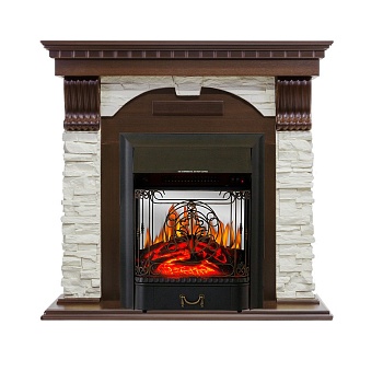 Каминокомплект Royal Flame  Dublin угловой - Темный дуб / Сланец белый с очагом Majestic FX M Black