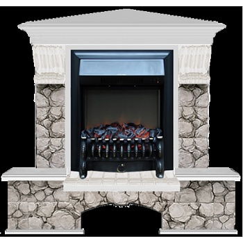 Каминокомплект Glenrich Бостон К угловой (Fobos black) беленый дуб