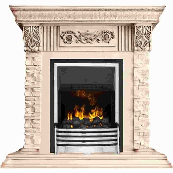 Каминокомплект Dimplex Luxemburg (каменный) - Сланец/Cлоновая кость с патиной с очагом Flagstaff