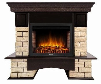 Каминокомплект Electrolux Forte Wood 30U (угловой) с очагом EFP/P-3320RLS камень коричневый, шпон темный дуб