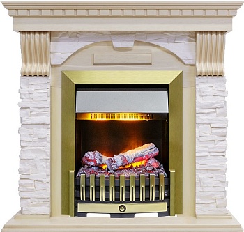 Каминокомплект Dimplex Dublin - Слоновая кость с патиной / Сланец крем с очагом Danville Antique Brass FB2