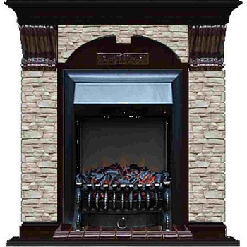 Каминокомплект Glenrich Арочный Fobos black камень грот однотонный, шпон венге