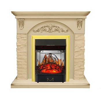 Каминокомплект Royal Flame  Bern Сланец крупный бежевый / Алебастр темная патина с очагом Majestic FX M Brass