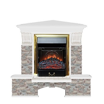 Каминокомплект Glenrich Бостон К угловой (Fobos brass) беленый дуб