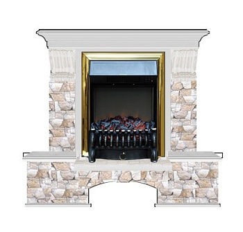 Каминокомплект Glenrich Бостон К Арбат (Fobos brass) белый дуб