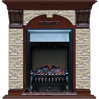 Каминокомплект Glenrich Арочный Fobos black камень грот однотонный, шпон красное дерево