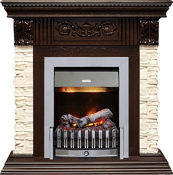 Каминокомплект Dimplex Luxemburg (каменный) - Сланец/Темный дуб с очагом Danville Chrome FB2
