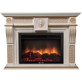 Каминокомплект Electrolux Vittoriano 26/30 с очагом EFP/P-3020LS белёный дуб с золотой патиной