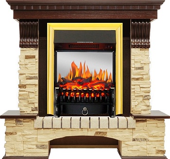 Каминокомплект Royal Flame  Pierre Luxe угловой - Темный дуб / Сланец с очагом Fobos FX M Brass