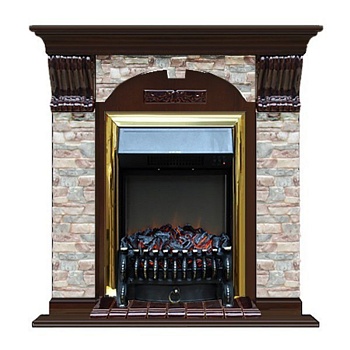 Каминокомплект Glenrich Арочный Грот цветной (Fobos brass) дуб