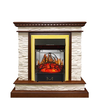 Каминокомплект Royal Flame  Calgary - Дуб / Сланец белый с очагом Majestic FX M Brass