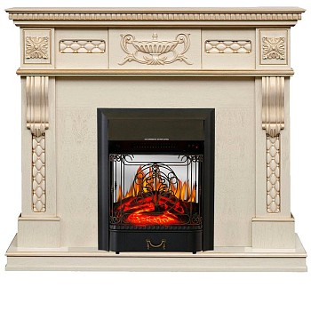 Каминокомплект Royal Flame  Corsica - Слоновая кость с патиной (Ширина 1100) с очагом Majestic FX M Black