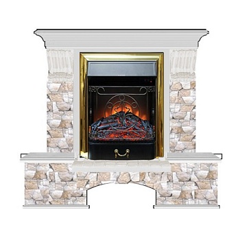 Каминокомплект Glenrich Бостон К Арбат (Magestic brass) белый дуб