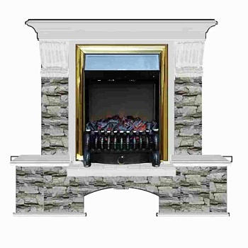 Каминокомплект Glenrich Бостон К Алтай (Fobos brass) белый дуб