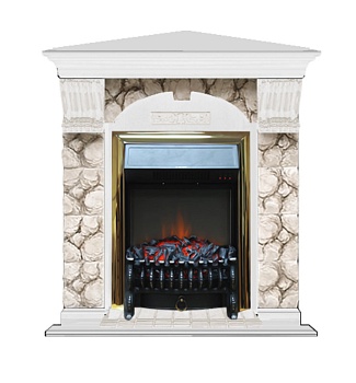 Каминокомплект Glenrich Арочный (угловой) Fobos brass камень Алтай, шпон беленый дуб