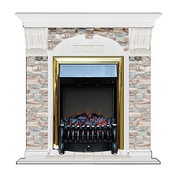 Каминокомплект Glenrich Арочный Грот цветной (Fobos brass) белый