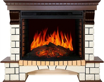 Каминокомплект Royal Flame  Pierre Luxe - Темный дуб / Белый (Высота 1095мм) с очагом Dioramic 33 LED FX
