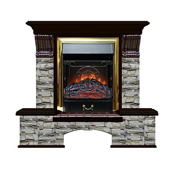 Каминокомплект Glenrich Бостон К Алтай (Magestic brass) дуб