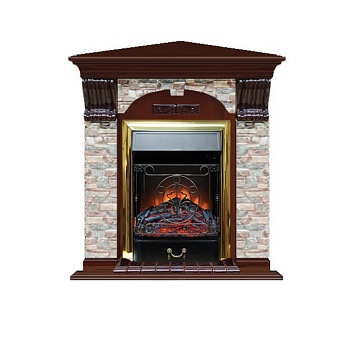 Каминокомплект Glenrich Арочный Грот цветной угловой (Magestic brass) красное дерево