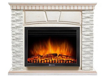 Каминокомплект Electrolux Porto 25U (угловой) с очагом EFP/P-2520LS камень белый, шпон белёный дуб