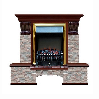 Каминокомплект Glenrich Бостон К Грот цветной (Fobos brass) красное дерево