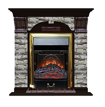 Каминокомплект Glenrich Арочный Magestic brass камень Алтай, шпон венге