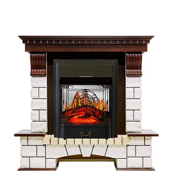 Каминокомплект Royal Flame  Pierre Luxe - Темный дуб / Белый с очагом Majestic FX M Black