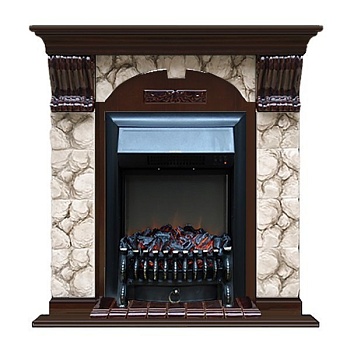Каминокомплект Glenrich Арочный Magestic brass камень Карелия, шпон дуб