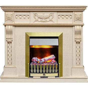 Каминокомплект Dimplex Corsica - Слоновая кость с патиной (Ширина 1100) с очагом Danville Antique Brass FB2