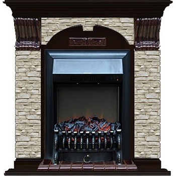 Каминокомплект Glenrich Арочный Fobos brass камень грот однотонный, шпон венге