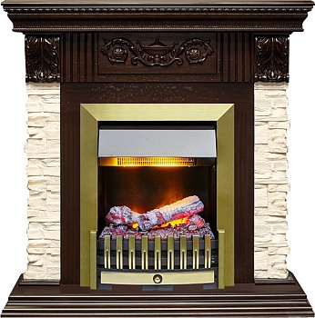 Каминокомплект Dimplex Luxemburg (каменный) - Сланец/Темный дуб с очагом Danville Antique Brass FB2