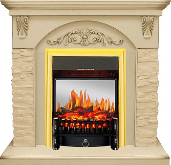 Каминокомплект Royal Flame  Bern Сланец крупный бежевый / Алебастр темная патина с очагом Fobos FX M Brass