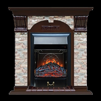 Каминокомплект Glenrich Арочный Magestic black камень Алтай, шпон дуб