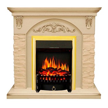 Каминокомплект Royal Flame  Bern Сланец крупный бежевый / Алебастр темная патина с очагом Fobos FX Brass