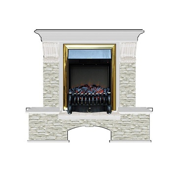 Каминокомплект Glenrich Бостон К Грот однотонный (Fobos brass) белый дуб