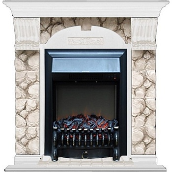 Каминокомплект Glenrich Арочный Fobos brass камень Карелия, шпон белый