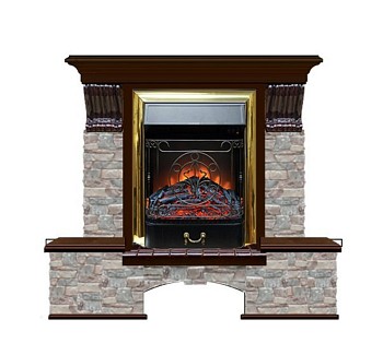 Каминокомплект Glenrich Бостон К Грот цветной (Magestic brass) красное дерево