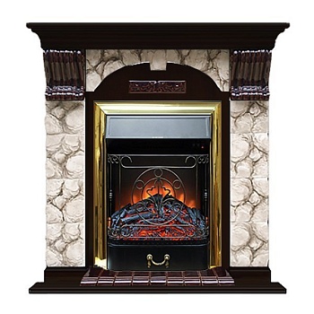 Каминокомплект Glenrich Арочный Magestic brass камень Карелия, шпон венге