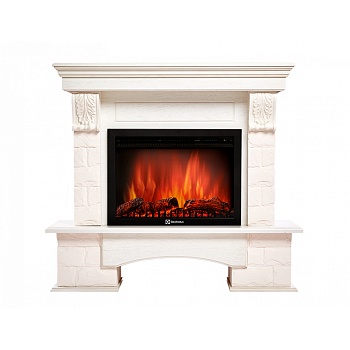 Каминокомплект Electrolux Forte 30U (угловой) с очагом EFP/P-3020LS камень белый, шпон белёный дуб