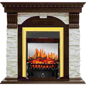 Каминокомплект Royal Flame  Dublin угловой - Темный дуб / Сланец белый с очагом Fobos FX M Brass