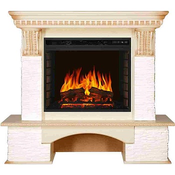 Каминокомплект Royal Flame  Pierre Luxe - Сланец белый / Слоновая кость с патиной с очагом Vision 23 EF LED FX