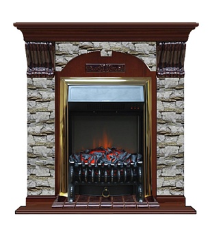 Каминокомплект Glenrich Арочный Fobos brass камень Алтай, шпон красное дерево
