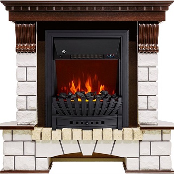Каминокомплект Royal Flame  Pierre Luxe угловой - Темный дуб / Белый с очагом Aspen Black