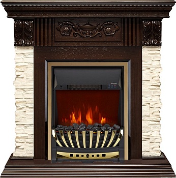 Каминокомплект Royal Flame  Luxemburg (каменный) - Сланец/Темный дуб с очагом Aspen Gold