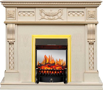 Каминокомплект Royal Flame  Corsica - Слоновая кость с патиной (Ширина 1100) с очагом Fobos FX M Brass