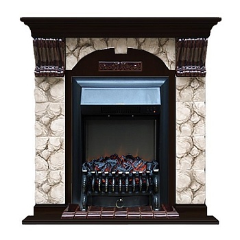 Каминокомплект Glenrich Арочный (угловой) Magestic brass камень Карелия, шпон венге