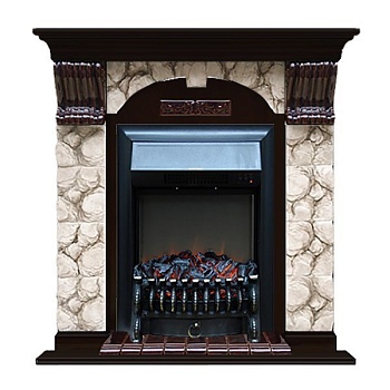 Каминокомплект Glenrich Арочный Fobos brass камень Карелия, шпон венге